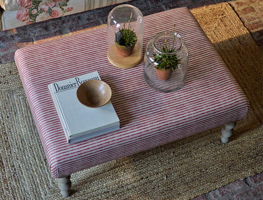 Porthallow Footstool in Sussex Stripe Cardinal